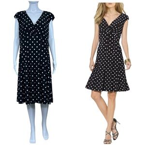 Lauren Ralph Lauren Black Polka Dot Sleeveless A-Line Dress Sz 16 Stretch Jersey